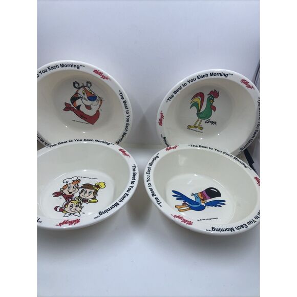 Kellogg's 1995 Cereal Bowls Set of 4. Tony The Tiger, Toucan Sam,  Rice Krispie - Picture 1 of 16
